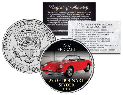 1936 BUGATTI - TYPE 57SC ATLANTIC - Most Expensive Cars Sold at Auction - Colorized JFK Half Dollar U.S. Coin