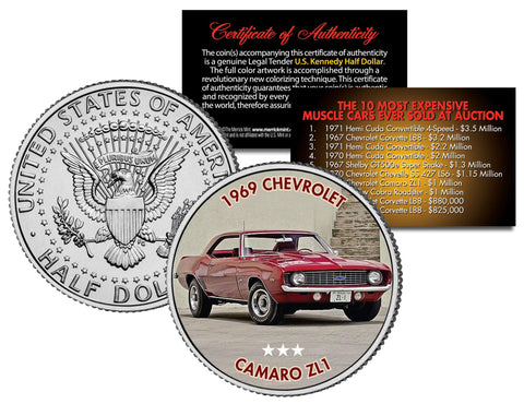 1967 SHELBY GT500E SUPER SNAKE - Most Expensive Muscle Cars Ever Sold at Auction - Colorized JFK Half Dollar U.S. Coin