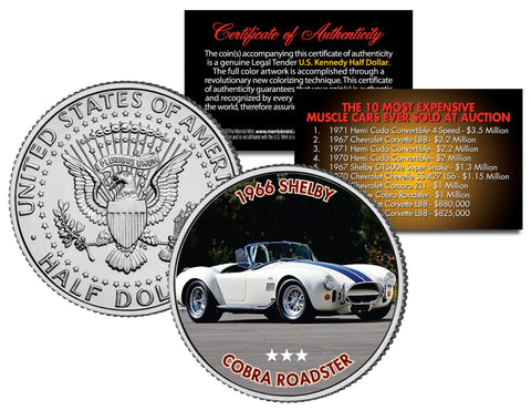 1936 BUGATTI - TYPE 57SC ATLANTIC - Most Expensive Cars Sold at Auction - Colorized JFK Half Dollar U.S. Coin