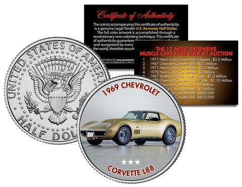 1970 HEMI CUDA CONVERTIBLE - Most Expensive Muscle Cars Ever Sold at Auction - Colorized JFK Half Dollar U.S. Coin