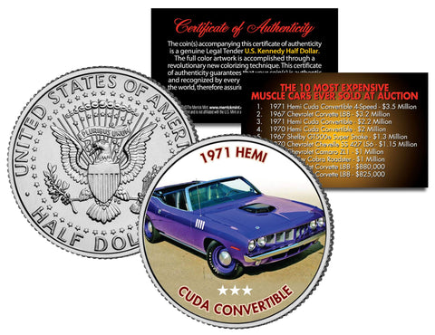 1957 FERRARI - TESTA ROSSA PROTOTYPE - Most Expensive Cars Sold at Auction - Colorized JFK Half Dollar U.S. Coin