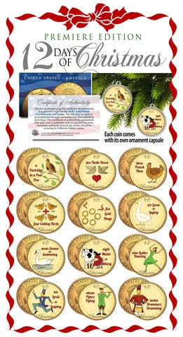 MERRY CHRISTMAS 2014 JFK Kennedy Colorized Half Dollar US 2-Coin Set in Ornament Capsules - Santa's Sleigh & Santa Claus