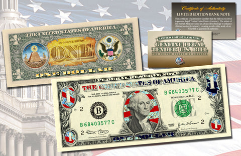 GOLD SHIMMERING STARS HOLOGRAM Legal Tender US $1 Bill Currency - Limited Edition
