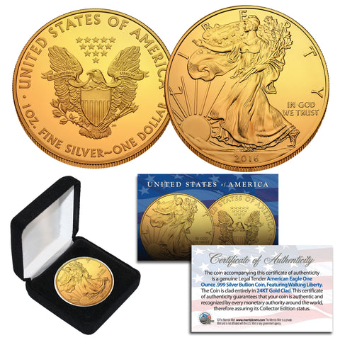 2017 Silver Eagle Uncirculated 1 oz Ounce U.S. Coin * Mixed-Metals Select Mirror Finish * .999 FINE SILVER GILDED with 24K Gold Backdrop (with BOX)