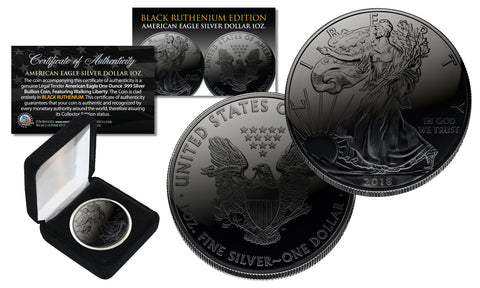 2018 1 oz Pure Silver $1 BLACK EAGLE Ruthenium EDITION 24KT Gold Gilded U.S. Coin with BOX