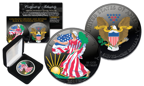 Black RUTHENIUM SILHOUETTE Edition 1 oz .999 Fine Silver 2018 American Eagle Coin with Deluxe Felt Display Box