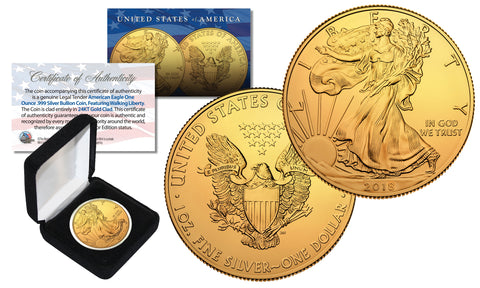 Black RUTHENIUM 1 Oz .999 Fine Silver 2017 American Eagle U.S. Coin with 2-Sided 24K Gold clad with Deluxe Felt Display Box