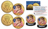 Colorized FLOWING FLAG 2018 JFK Kennedy Half Dollar 24K Gold Plated 2-Coin Set (P & D Mint)