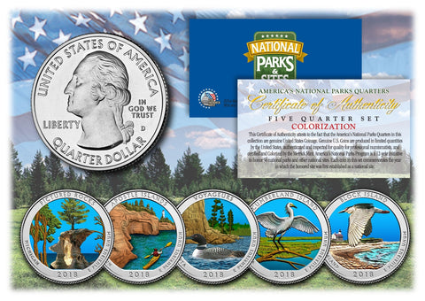 2016 America The Beautiful 24K GOLD PLATED Quarters U.S. Parks 5-Coin Set with Capsules