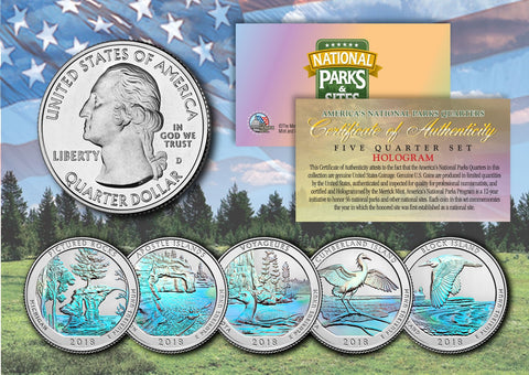 2016 America The Beautiful HOLOGRAM Quarters U.S. Parks 5-Coin Set with Capsules