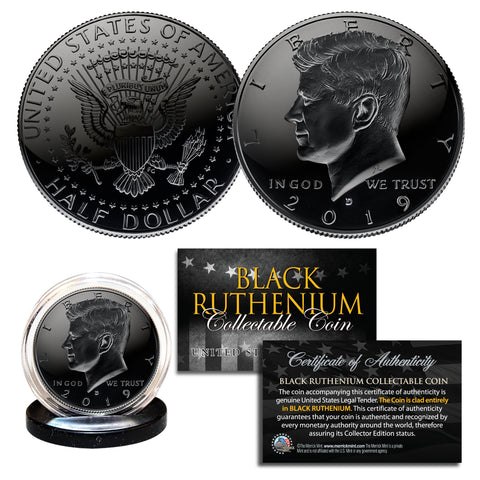 Black RUTHENIUM 2-Sided 1916-1947 Original AU WALKING LIBERTY SILVER HALF DOLLAR with 24KT Gold Clad Highlights Obverse & Reverse  * 2-Sided Blackout Edition *