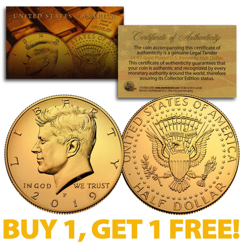 24K GOLD PLATED 2013 JFK Kennedy Half Dollar Coin w/Capsule - BUY 1 GET 1 FREE - bogo