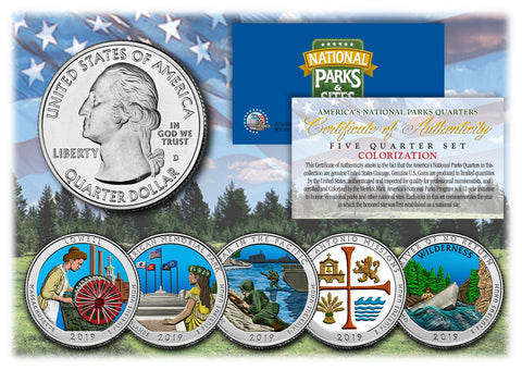 2015 America The Beautiful COLORIZED Quarters U.S. Parks 5-Coin Set with Capsules