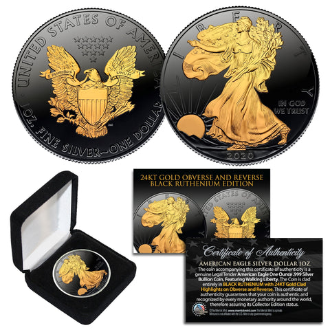 2019 Silver Eagle Uncirculated 1 oz Ounce U.S. Coin * Mixed-Metals Select Mirror Finish * .999 FINE SILVER GILDED with 24K Gold Backdrop (with BOX)
