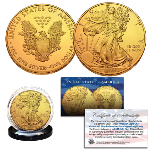 2020 Silver Eagle Uncirculated 1 oz Ounce U.S. Coin * Mixed-Metals Select Mirror Finish * .999 FINE SILVER GILDED with 24K Gold Backdrop (with BOX)