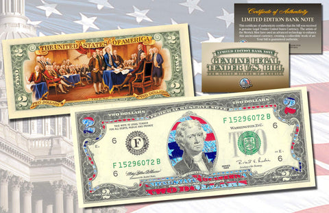 SILVER SHIMMERING STARS HOLOGRAM Legal Tender U.S $2. Bill Currency - Limited