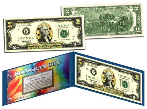 GOLD SHIMMERING STARS HOLOGRAM Legal Tender US $2 Bill Currency - Limited Edition