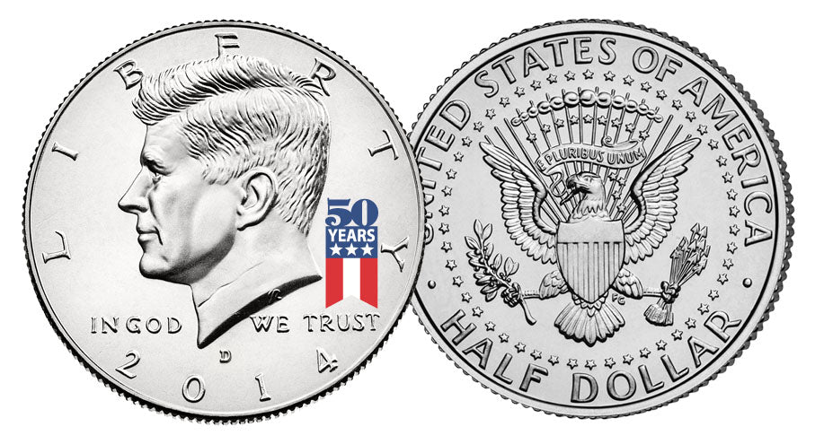 50th Anniversary - SPECIAL 50 YEARS LOGO - 2014 JFK Kennedy Half Dollar US Coin (D)