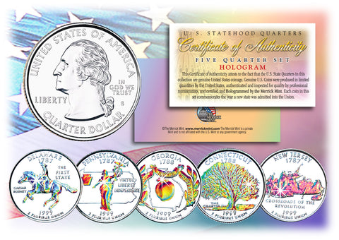 2005 US Statehood Quarters HOLOGRAM - 5-Coin Complete Set - with Capsules & COA