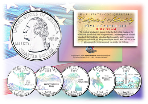 2001 US Statehood Quarters HOLOGRAM - 5-Coin Complete Set - with Capsules & COA