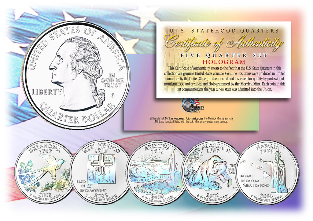 2009 DC & US TERRITORIES Quarters HOLOGRAM - 6-Coin Complete Set - with Capsules & COA