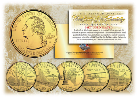 2000 New Hampshire State Quarters U.S. Mint BU Coins 24K GOLD PLATED (Quantity 10)
