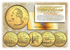 2001 US Statehood Quarters 24K GOLD PLATED - 5-Coin Complete Set - with Capsules & COA
