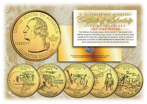 2000 New Hampshire State Quarters U.S. Mint BU Coins 24K GOLD PLATED (Quantity 10)
