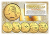 2004 US Statehood Quarters 24K GOLD PLATED - 5-Coin Complete Set - with Capsules & COA