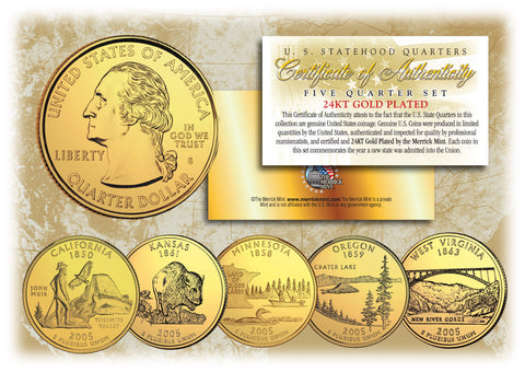 2000 New Hampshire State Quarters U.S. Mint BU Coins 24K GOLD PLATED (Quantity 10)