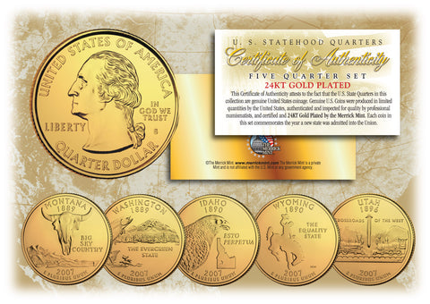 1999-2009 Complete 24K GOLD Plated Statehood Quarter 56-Coin Set in Premium Cherry Wood Display Box with COA