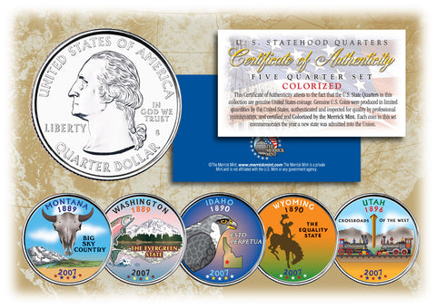 2005 US Statehood Quarters COLORIZED Legal Tender - 5-Coin Complete Set - with Capsules & COA
