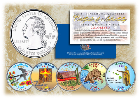 1999-2009 Complete COLORIZED Statehood Quarter 56-Coin Set in Premium Cherry Wood Display Box with COA