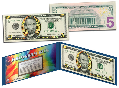 GOLD SHIMMERING STARS HOLOGRAM Legal Tender US $1 Bill Currency - Limited Edition