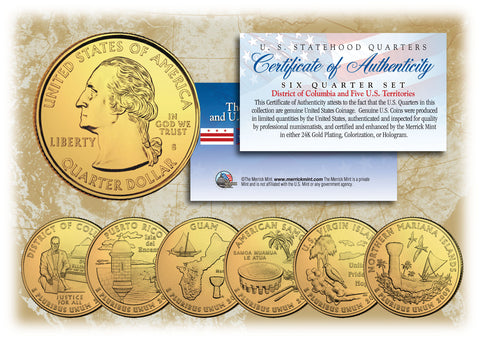 2002 US Statehood Quarters 24K GOLD PLATED - 5-Coin Complete Set - with Capsules & COA