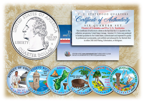 1999 US Statehood Quarters COLORIZED Legal Tender - 5-Coin Complete Set - with Capsules & COA