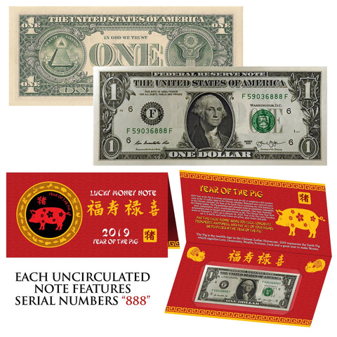 2019 CNY Chinese YEAR of the PIG Lucky Money S/N 88 U.S. $50 Bill w/ Red Folder