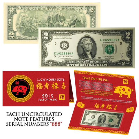 2019 CNY Chinese YEAR of the PIG Lucky Money S/N 88 U.S. $20 Bill w/ Red Folder