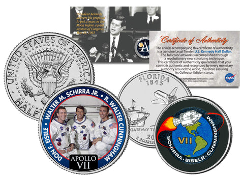 APOLLO 14 XIV SPACE MISSION Colorized 2-Coin Set U.S. Florida Quarter & JFK Half Dollar - NASA ASTRONAUTS