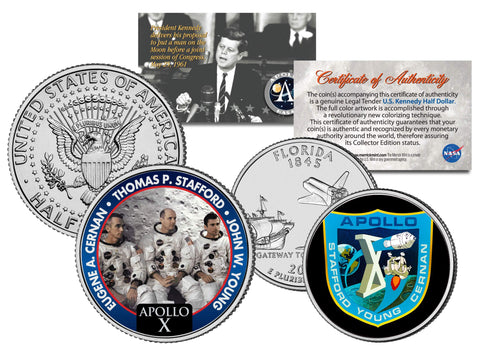 APOLLO 8 VIII SPACE MISSION Colorized 2-Coin Set U.S. Florida Quarter & JFK Half Dollar - NASA ASTRONAUTS