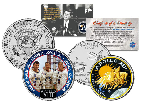 APOLLO 7 VII SPACE MISSION Colorized 2-Coin Set U.S. Florida Quarter & JFK Half Dollar - NASA ASTRONAUTS