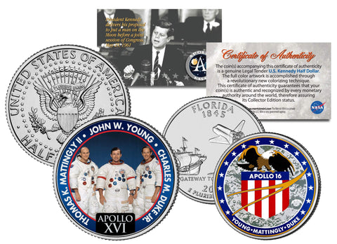 APOLLO 11 XI SPACE MISSION Colorized 2-Coin Set U.S. Florida Quarter & JFK Half Dollar - NASA ASTRONAUTS
