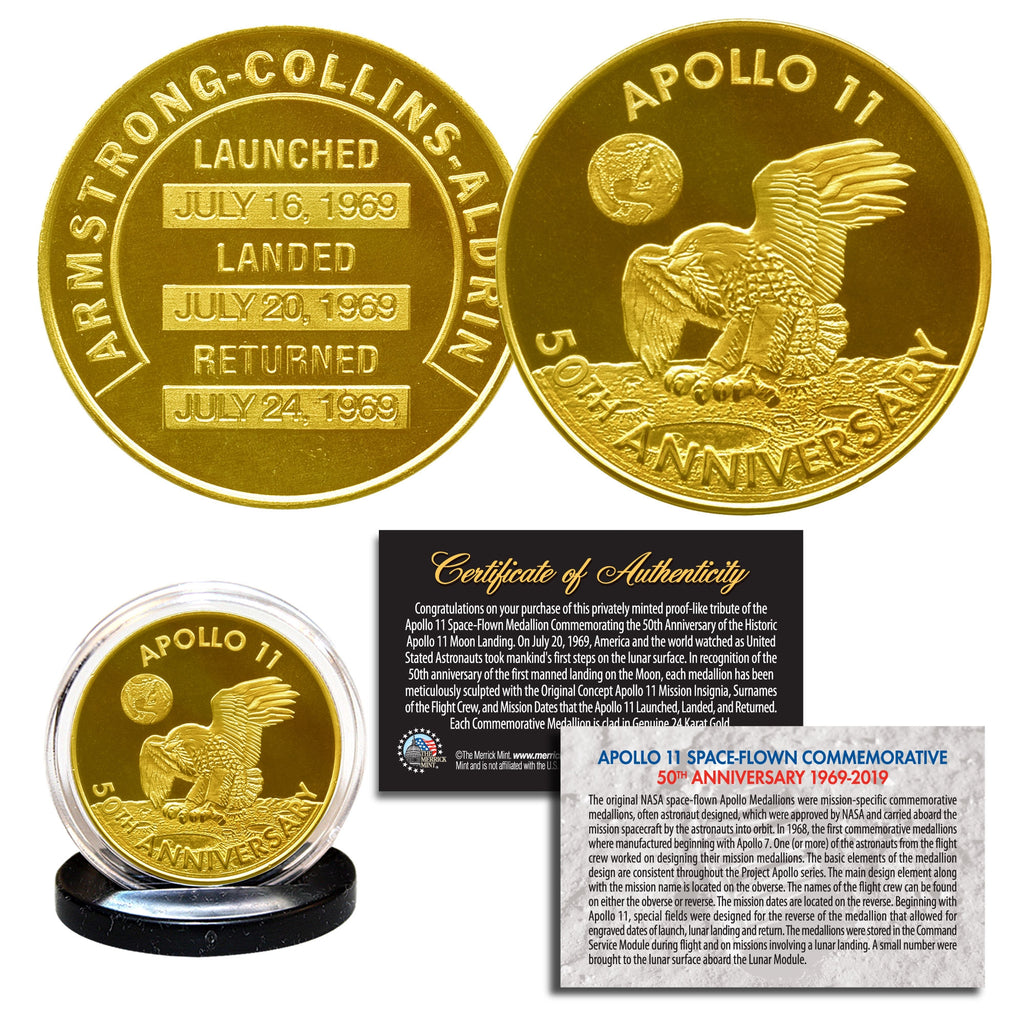 Apollo 11 50th Anniversary Commemorative 1 OZ One-Ounce Man in Space Medallion Tribute Coin clad in 24K Gold