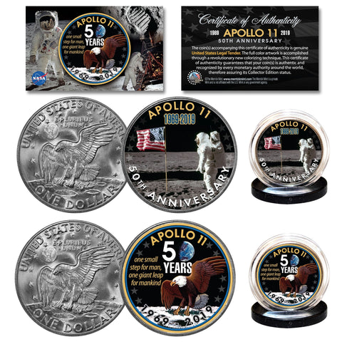 MOONWALKERS - Apollo NASA Astronauts - IKE Dollars U.S. 2-Coin Set 24K Gold Plated - SPACE