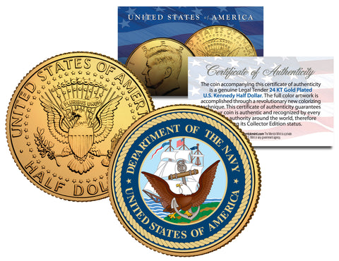 United States COAST GUARD Emblem 24K Gold Plated JFK Kennedy Half Dollar Coin MILITARY