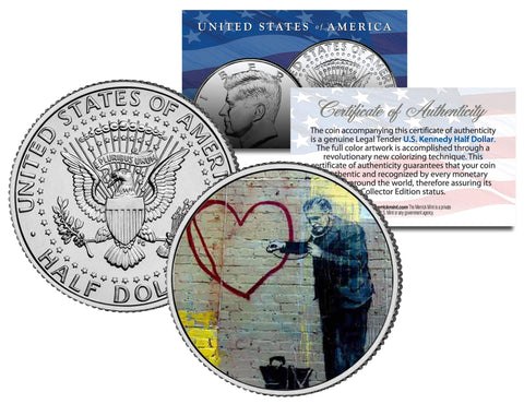 BANKSY - RAISING THE FLAG ON IWO JIMA - Colorized JFK Half Dollar U.S. Coin - Street Art Graffiti