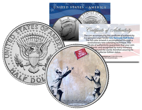 BANKSY - GIRL JUMPING ROPE - Colorized JFK Half Dollar U.S. Coin - Street Art Graffiti
