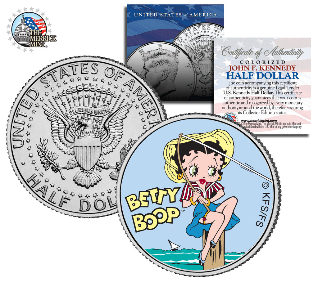 BETTY BOOP " Kiss " JFK Kennedy Half Dollar US Colorized Coin - Officially Licensed