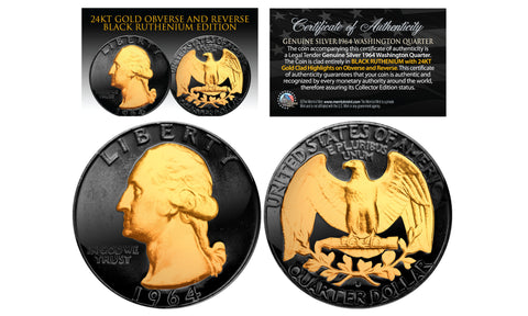 1943 Genuine Steel Wartime Wheat Penny U.S. Coin SET of 3 Rare Metal Versions (Black Ruthenium, Silver, 24K Gold)