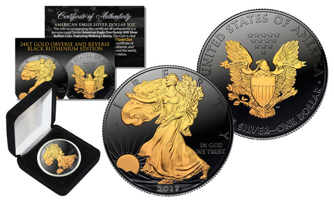 2016 American Silver Eagle Uncirculated 1 oz One Ounce U.S. Coin with * Mixed-Metals Select Matte Imaging * 24KT GOLD GILDED EDITION  with .999 Silver Matte Backdrop (with BOX)